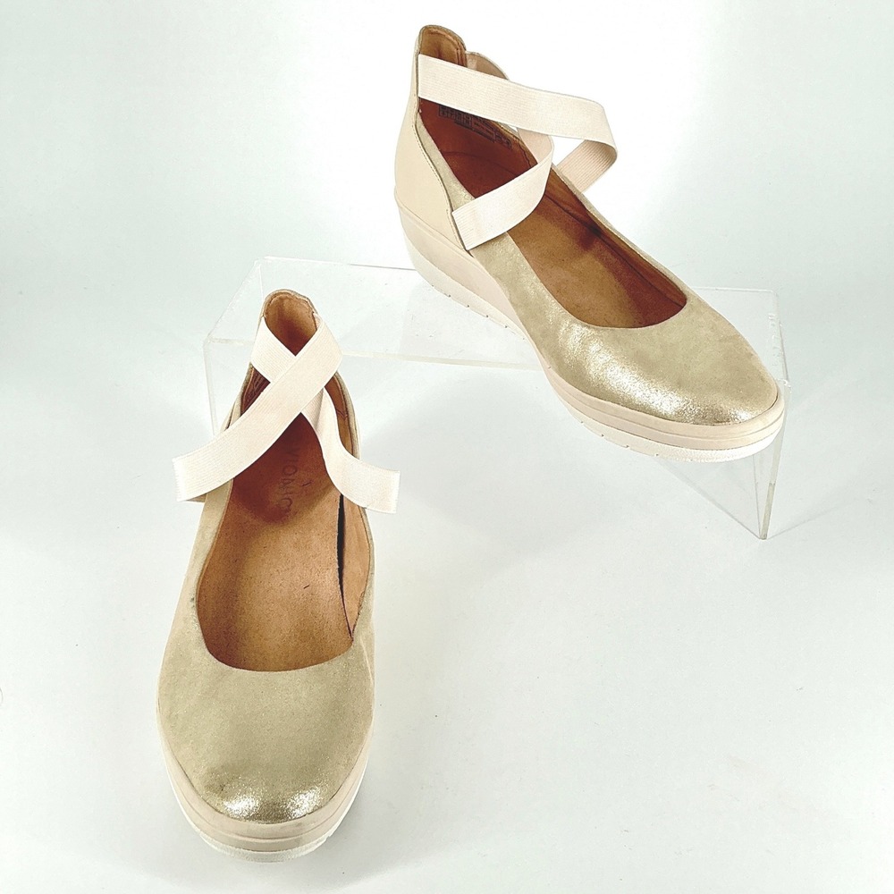 Vionic Size 9 Gold Leather Elastic Ankle Strap Wedge Sneakers NEW Ellery‎ $116 - Picture 3 of 12